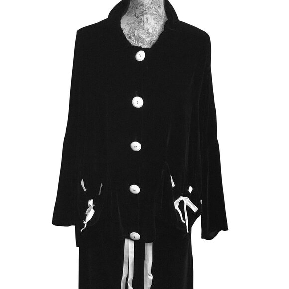 VTG Angel Pie Women Pants Set Langelook Black Velvet Ribbons Oversized OSFM - Picture 4 of 14